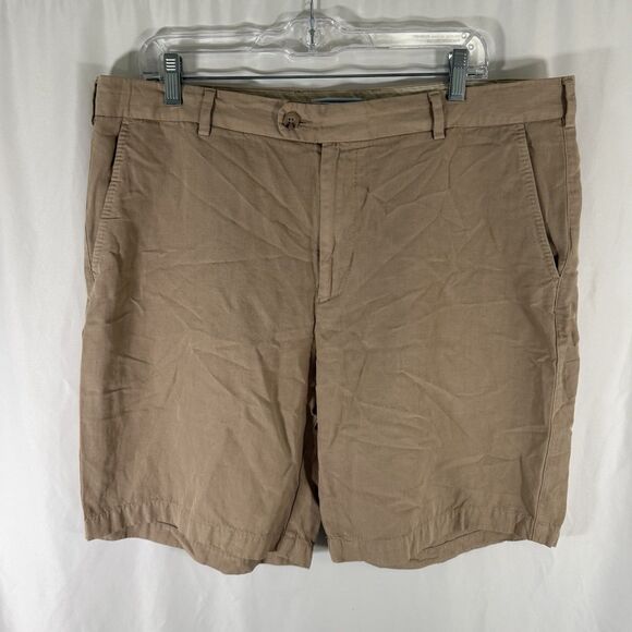 Peter Millar Silk Linen Blend Shorts Men's 38 Khaki Chino Pockets 8.5" Inseam - Picture 1 of 10